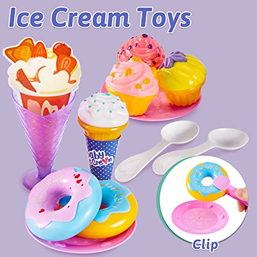 LINFUN KIDS Juguete Cocina Tienda Helados de Juguete con Caja Registradora Utensilios de Cocina Alimentos Juego de Imitacion para Niños Niñas