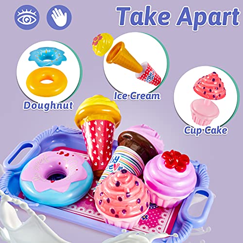 LINFUN KIDS Juguete Cocina Tienda Helados de Juguete con Caja Registradora Utensilios de Cocina Alimentos Juego de Imitacion para Niños Niñas