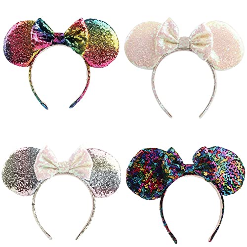 LINMAN Arco Iris Lentejuelas Minnie Mouse Orejas Hairband Kids Girl Bow Hairband Mujer Diadema Bricolaje Accesorios para el Cabello Headwear Niños DIEVE (Color : As pciture 25)