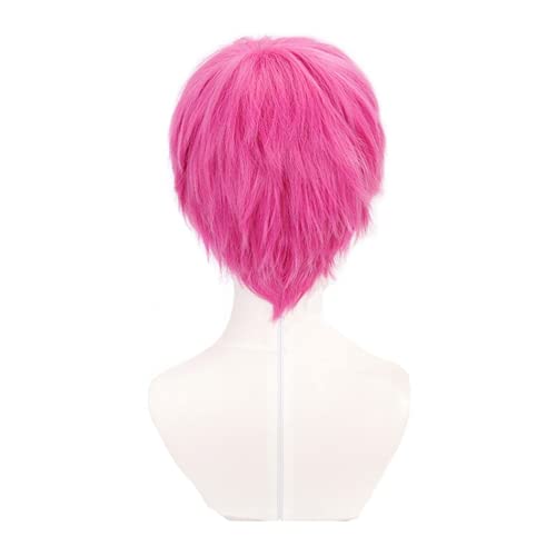 Linna Saiki Kusuo no Sainan Saiki Cosplay peluca Anime Saiki K pelo sintético rosa corto para fiesta de Halloween + gorra de peluca