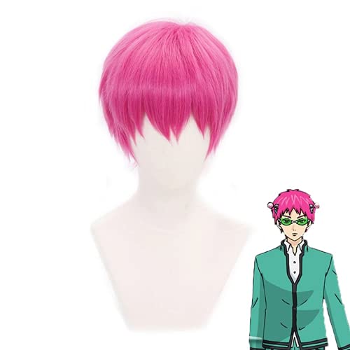 Linna Saiki Kusuo no Sainan Saiki Cosplay peluca Anime Saiki K pelo sintético rosa corto para fiesta de Halloween + gorra de peluca