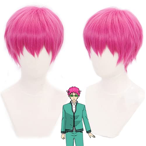 Linna Saiki Kusuo no Sainan Saiki Cosplay peluca Anime Saiki K pelo sintético rosa corto para fiesta de Halloween + gorra de peluca