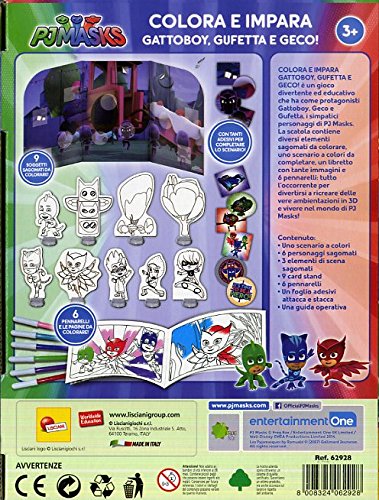 Lisciani Giochi 62928 – PJ Masks Colorea y aprende Gatuno, Buhíta y Gekko.