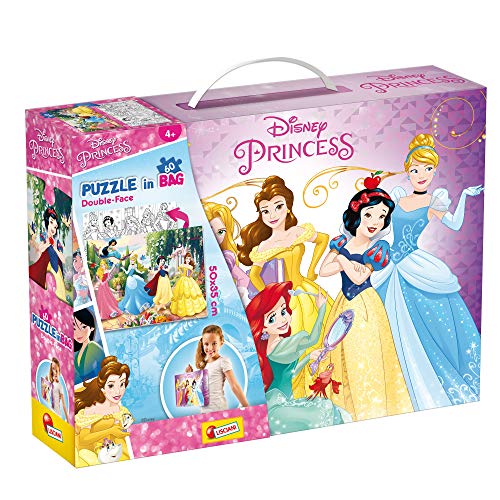 Lisciani Puzzle en Maleta de 60 piezas 2 en 1, Doble Cara con reverso para colorear - Disney Princesas 73863