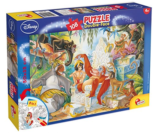 Lisciani Puzzle para niños de 108 piezas 2 en 1, Doble Cara con reverso para colorear - Disney El libro de la Jungla 48045