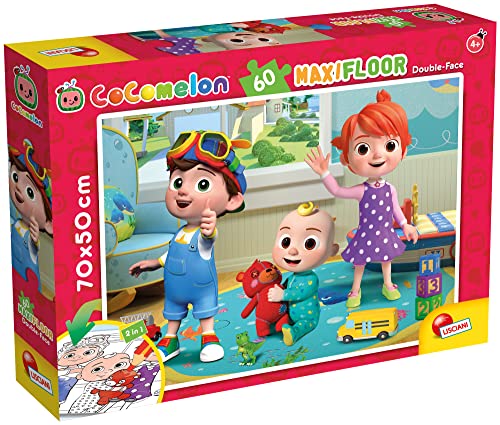 Liscianigiochi- CoComelon - Puzzle Maxi Floor para niños a Partir de 3 años, 60 Piezas, 2 en 1 Doble Cara con Reverso para Colorear, Multicolor (91065)