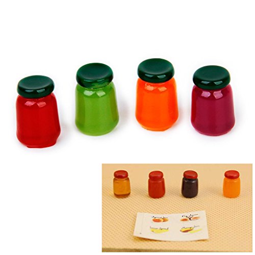 Liseng 4 Botellas de Mermelada de Frutas de Mezcla Sabor de Alimentos Tienda de Comida 1/12 Miniaturas de casa de munecas