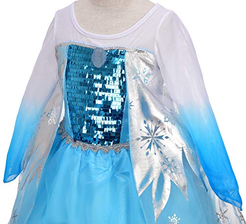 Lito Angels Disfraz de Princesa Elsa Vestido de Reino del Hielo con Capa para Niñas, Talla 5-6 años, B