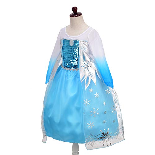 Lito Angels Disfraz de Princesa Elsa Vestido de Reino del Hielo con Capa para Niñas, Talla 5-6 años, B