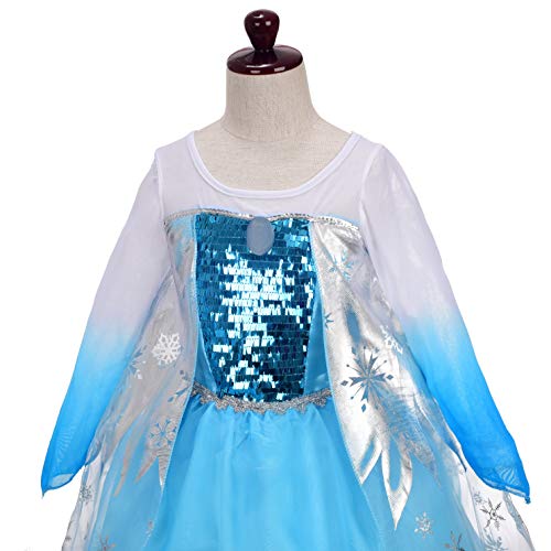 Lito Angels Disfraz de Princesa Elsa Vestido de Reino del Hielo con Capa para Niñas, Talla 5-6 años, B