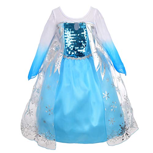 Lito Angels Disfraz de Princesa Elsa Vestido de Reino del Hielo con Capa para Niñas, Talla 5-6 años, B