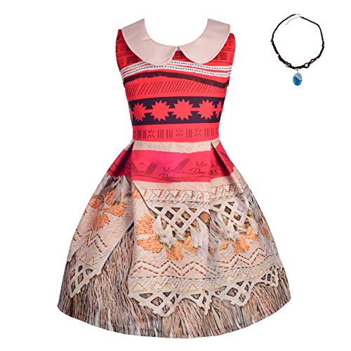 Lito Angels Disfraz de Princesa Moana Vaiana Vestido con Collar para Niña Talla 5 a 6 años