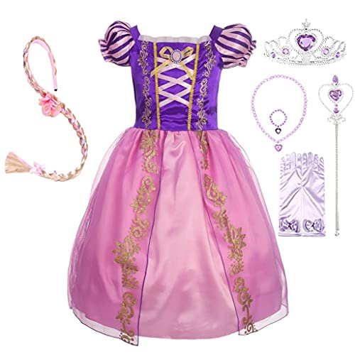 Lito Angels Disfraz de Princesa Rapunzel Vestido con Corona y Accesorios para Niña Pequeñas, Talla 2 años, Morada