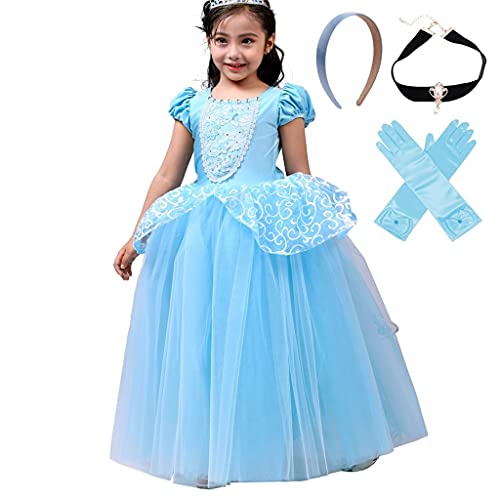 Lito Angels Disfraz Vestido de Tul Princesa Cenicienta con Accesorios para Niñas Talla 8-9 Años, Azul