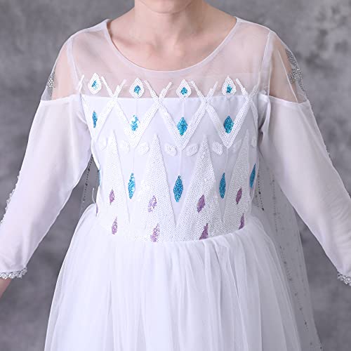 Lito Angels Vestido Blanco Princesa Elsa Disfraz Reino del Hielo 2 con Capa para Niñas Pequeñas, Talla 4-5 años 262