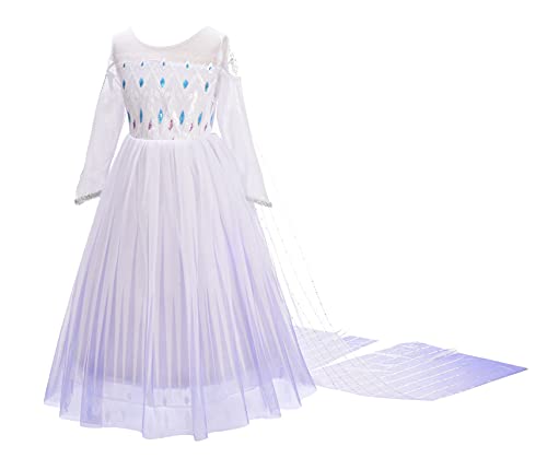 Lito Angels Vestido Blanco Princesa Elsa Disfraz Reino del Hielo 2 con Capa para Niñas Pequeñas, Talla 4-5 años 262