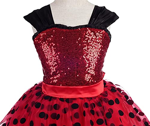 Lito Angels Vestido de Ladybug con Alas y Accesorios para Niña Disfraz de Mariquita Falda Tutu de Lunares Rojos Talla 2-3 Años