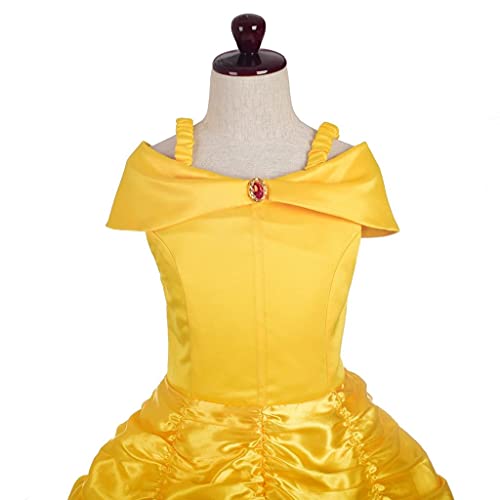 Lito Angels Vestido de Princesa Belle Disfraz la Bella y la Bestia con Corona y Accesorios para Niñas Pequeñas Talla 2-3 Años, Amarillo 077