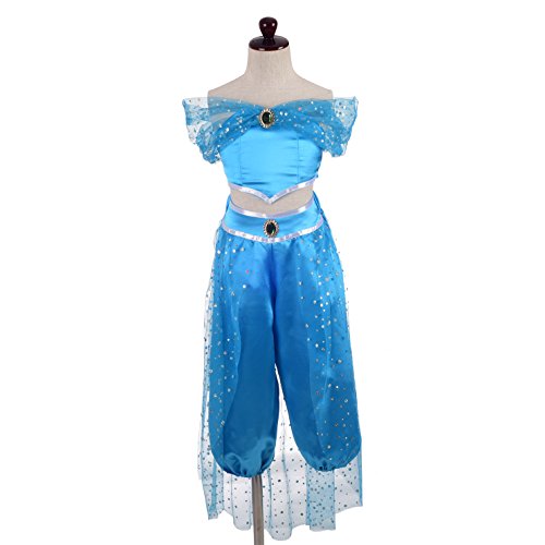 Lito Angels Vestido de Princesa Jasmine Disfraz Jazmin Conjunto de Pantalón y Top para Niña Talla 5-6 Años Azul