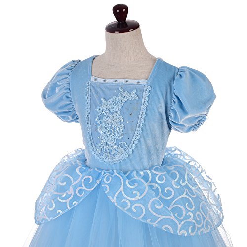 Lito Angels Vestido Disfraz Princesa Cenicienta para Niñas Talla 8-9 Años, Azul