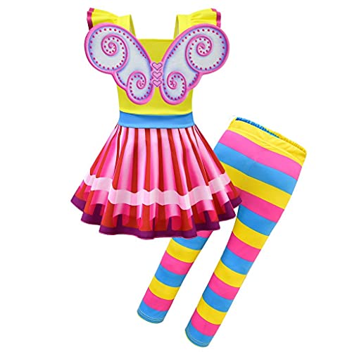 Lito Angels Vestido Fancy Nancy para Niñas, con Alas de Mariposa y Leggings de Arcoiris, Disfraz de Halloween Talla 7-8 años, Amarillo, B