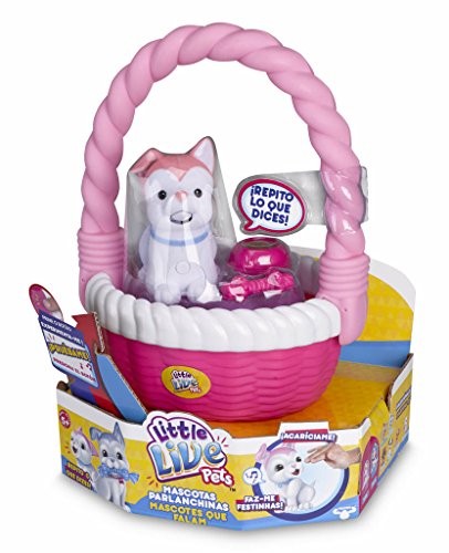 Little Live Pets - Mascota parlanchina Perro con Cesta, Color Rosa (Famosa 700012884A)