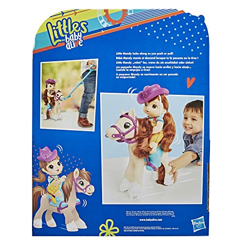 Littles by Baby Alive, Lil' Pony Ride, Little Mandy Muñeca y Pony con Push-Stick, Accesorios, Juguete de Pelo marrón para niños de 3 años en adelante