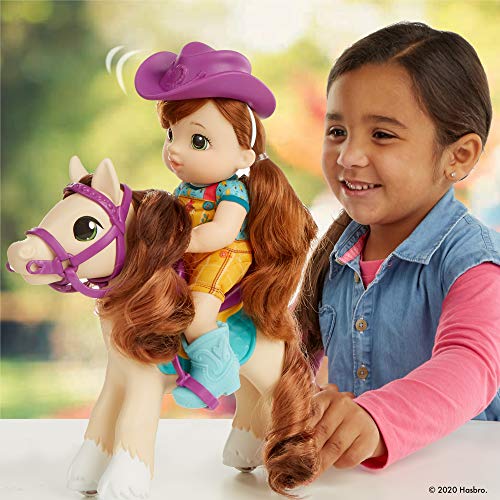 Littles by Baby Alive, Lil' Pony Ride, Little Mandy Muñeca y Pony con Push-Stick, Accesorios, Juguete de Pelo marrón para niños de 3 años en adelante