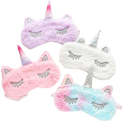 Liuer 4PCS Antifaz para Dormir Máscara para Dormir Unicornio Animal Máscara Ajustable Linda Ojos Antifaz para Viajar Siesta Niños Niña Mujer