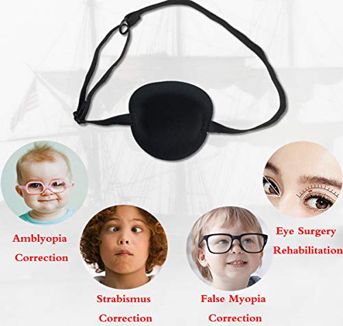 Liuer 8PCS Parche Ocular Parche 3D para los Ojos para Tratamiento de Ojos cansados estrabismo y ambliopía Parche Ocular Perezoso para niños Adulto(Negro,Azul)