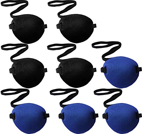 Liuer 8PCS Parche Ocular Parche 3D para los Ojos para Tratamiento de Ojos cansados estrabismo y ambliopía Parche Ocular Perezoso para niños Adulto(Negro,Azul)