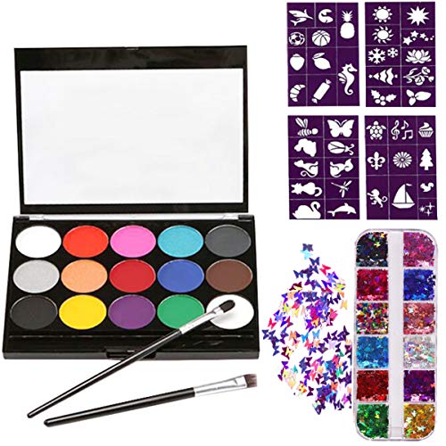 liuer Pinturas Cara Hallowee Pintura Facial Maquillaje al Agua con 4 Formas de Plantilla Pinturas Cara para Halloween Fiestas Cosplay