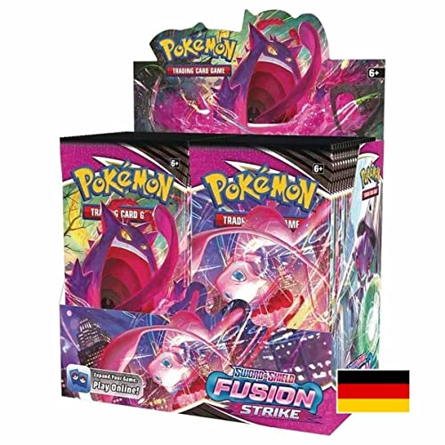 Lively Moments Pokémon - Tarjetas de espada y escudo de 36 Booster Packs Fusions, expositor de ataque y tarjeta de felicitación gratis