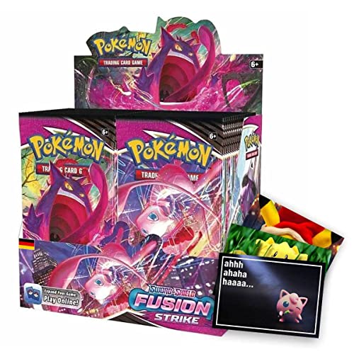 Lively Moments Pokémon - Tarjetas de espada y escudo de 36 Booster Packs Fusions, expositor de ataque y tarjeta de felicitación gratis