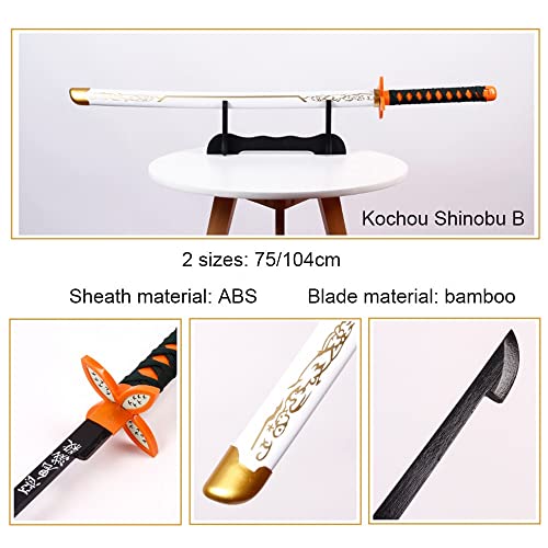 LixLan 75/100cm Cosplay Anime Espada Demon Slayer Blade, Espada samurái de Madera Kochou Shinobu Kamado Prop Modelo de Arma Anime Cosplay Katana (Color : Kochou Shinobu A, Size : 75cm/27.6inch)