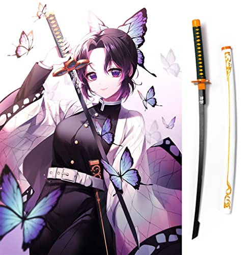 LixLan 75/100cm Cosplay Anime Espada Demon Slayer Blade, Espada samurái de Madera Kochou Shinobu Kamado Prop Modelo de Arma Anime Cosplay Katana (Color : Kochou Shinobu A, Size : 75cm/27.6inch)