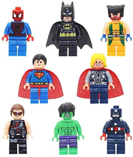 LKG ® Juego de 8 piezas de superhéroes – compatible con Lego – Batman, Ironman, Wolverine, Capitán América, Hulk, Thor, Deadpool, Spiderman – Toppers para tartas