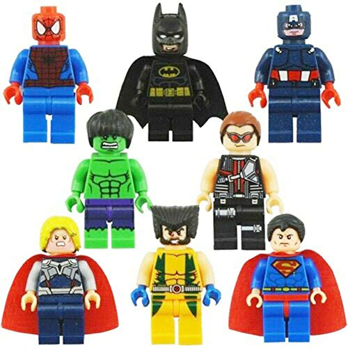 LKG ® Juego de 8 piezas de superhéroes – Toppers para tartas – Batman, Ironman, Wolverine, Capitán América, Hulk, Thor, Deadpool, Spiderman – Compatible con Lego