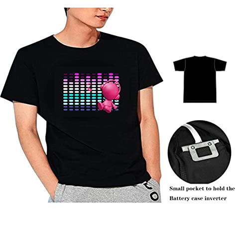 LLTFFFHM Camiseta de los Hombres LED Equalizer Sound Activado Camisa luminiscente, Fiesta de Hombres Disco DJ DJ Sound Activado LED Parpadeante Luz Camiseta,Negro,S