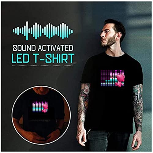 LLTFFFHM Camiseta de los Hombres LED Equalizer Sound Activado Camisa luminiscente, Fiesta de Hombres Disco DJ DJ Sound Activado LED Parpadeante Luz Camiseta,Negro,S