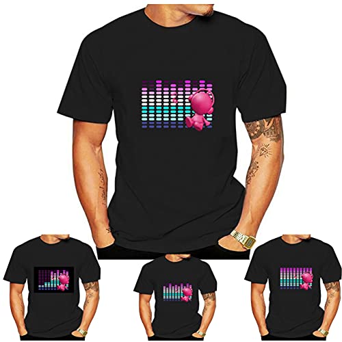 LLTFFFHM Camiseta de los Hombres LED Equalizer Sound Activado Camisa luminiscente, Fiesta de Hombres Disco DJ DJ Sound Activado LED Parpadeante Luz Camiseta,Negro,S