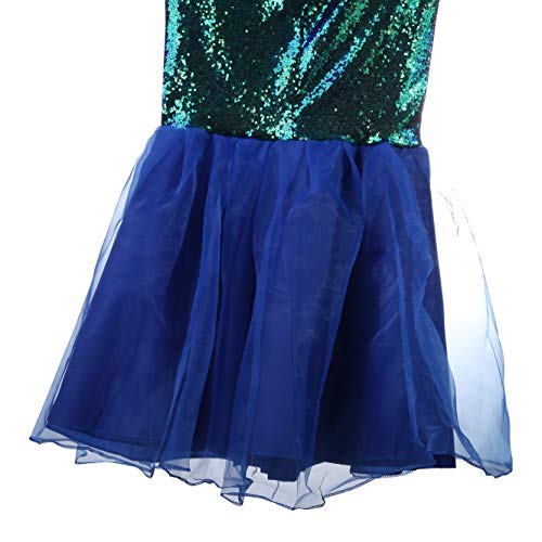 Loalirando Disfraz de sirena para mujer, disfraz de sirena para Halloween, disfraz de escena con lentejuelas, maxi falda Cosplay, carnaval, vestido de noche (azul, L)