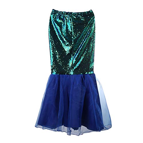 Loalirando Disfraz de sirena para mujer, disfraz de sirena para Halloween, disfraz de escena con lentejuelas, maxi falda Cosplay, carnaval, vestido de noche (azul, L)