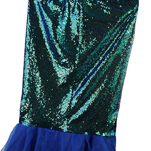 Loalirando Disfraz de sirena para mujer, disfraz de sirena para Halloween, disfraz de escena con lentejuelas, maxi falda Cosplay, carnaval, vestido de noche (azul, L)