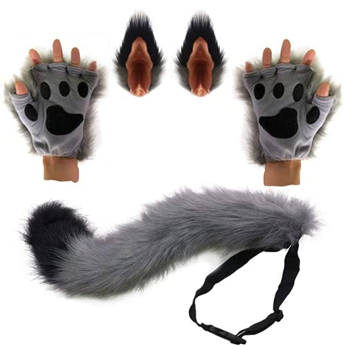 Lobo Fox Cola Clip Orejas y Guantes Set Halloween Navidad Fancy Party Juguetes Regalo para Niños o Adultos