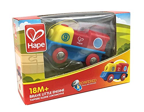 Locomotora valiente de Hape, locomotora que funciona con botón, excepcional tren con pilas y acabado multicolor, rojo, amarillo, azul