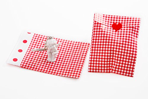 Logbuch-Verlag 50 pequeños ángeles blancos - empaquetado en bolsas de papel a cuadros rojo y blanco con corazón