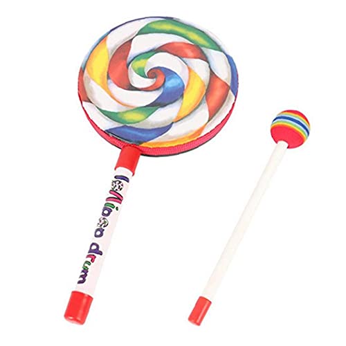 Lollipop Tambor con El Mazo Rainbow Mano del Palillo del Tambor del Juguete del Juego De Instrumentos De Percusión para Niños 25cm