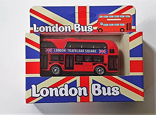 London Red Bus - Boris - Routemaster de dos pisos, piezas de metal fundido y plástico, modelo Pull Back and Go / Trafalgar Square, Union Jack Box, Reino Unido