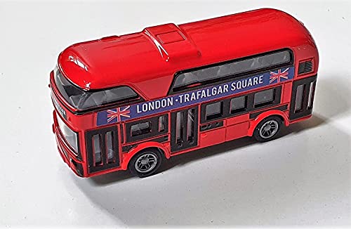 London Red Bus - Boris - Routemaster de dos pisos, piezas de metal fundido y plástico, modelo Pull Back and Go / Trafalgar Square, Union Jack Box, Reino Unido